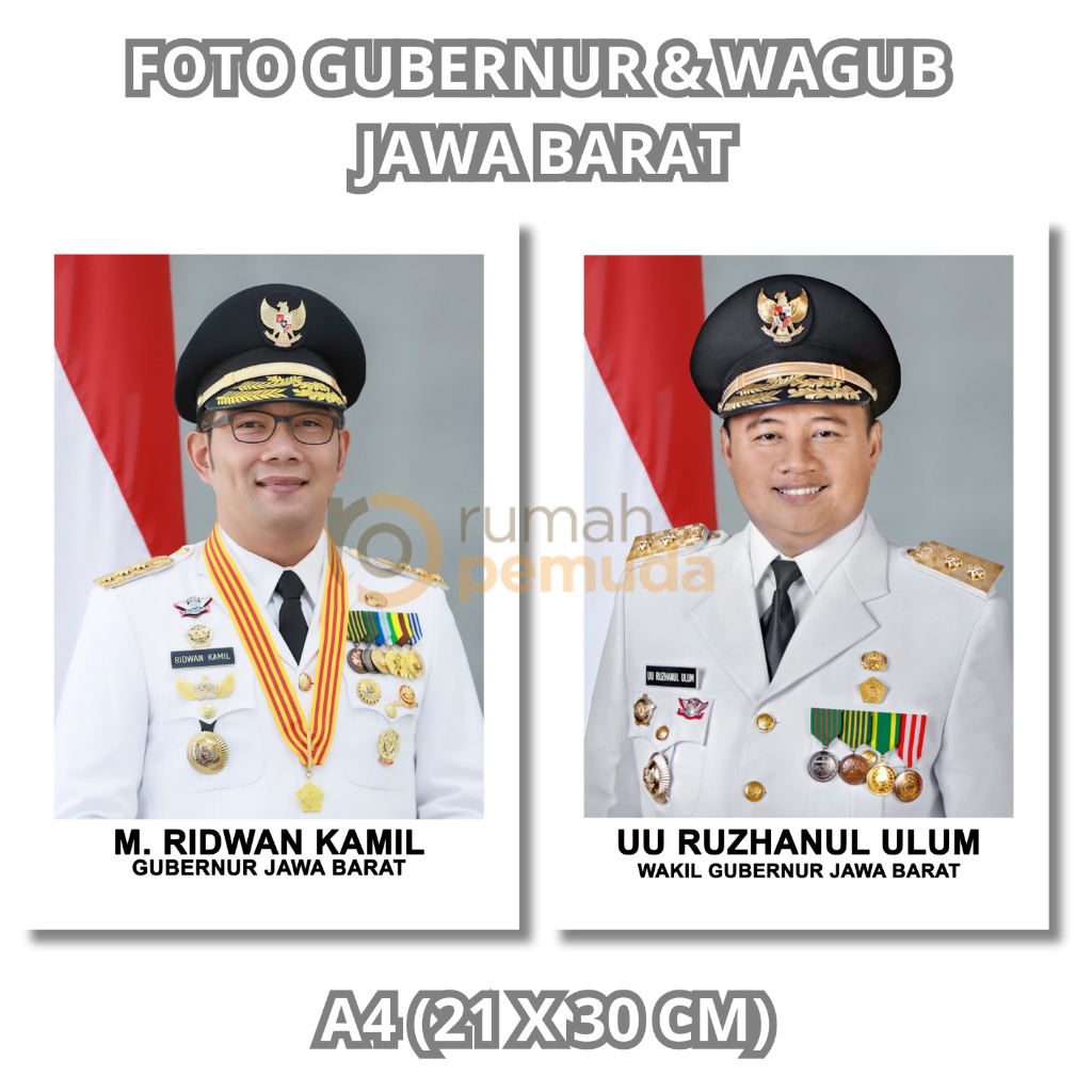 Cetak Foto Gubernur dan Wakil Gubernur Jawa Barat A4 / 21x30 cm