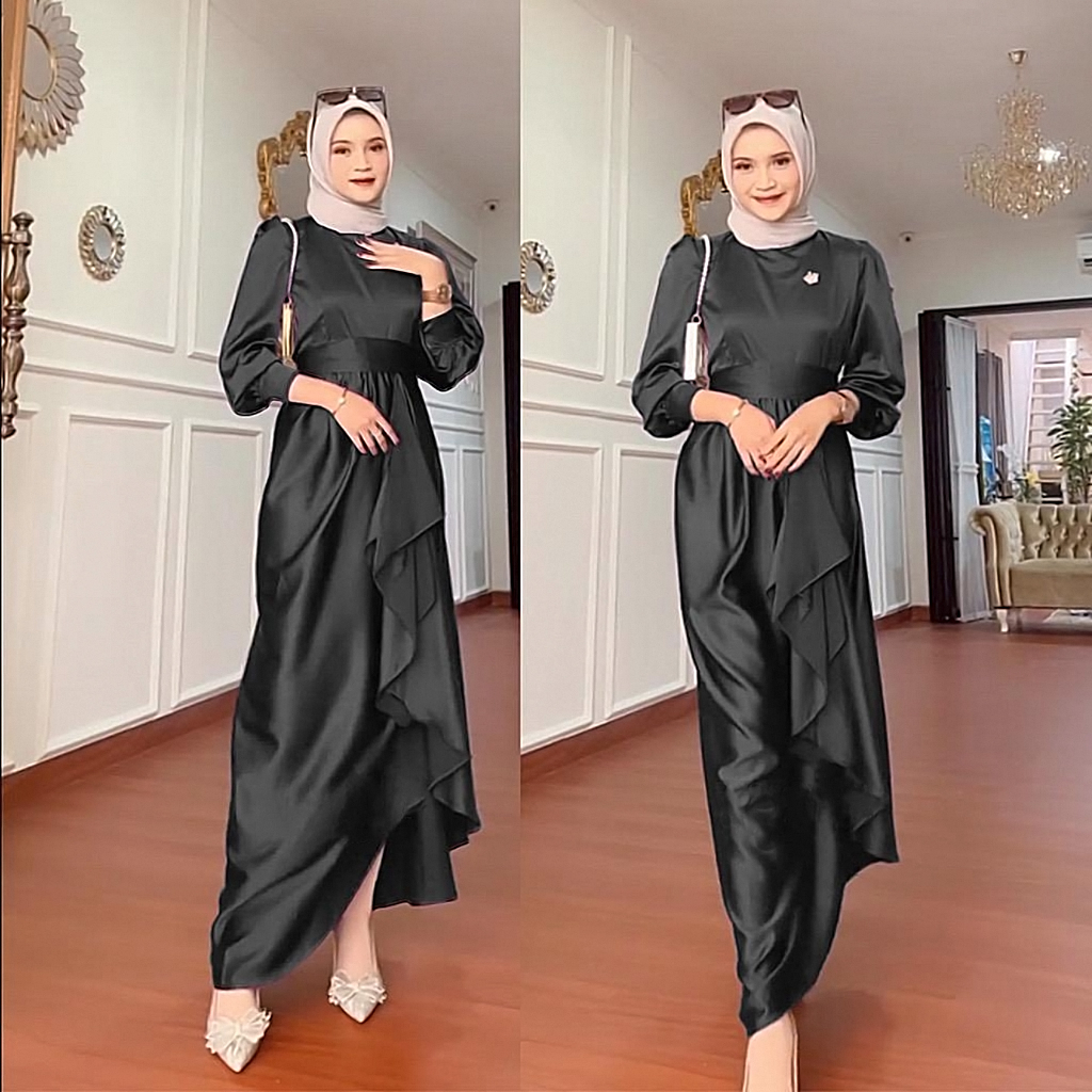 Jussi Dress Lebaran / Gamis Lebaran Modern / Bridesmaid Dress Kondangan Kekinian Dress Satin Silk