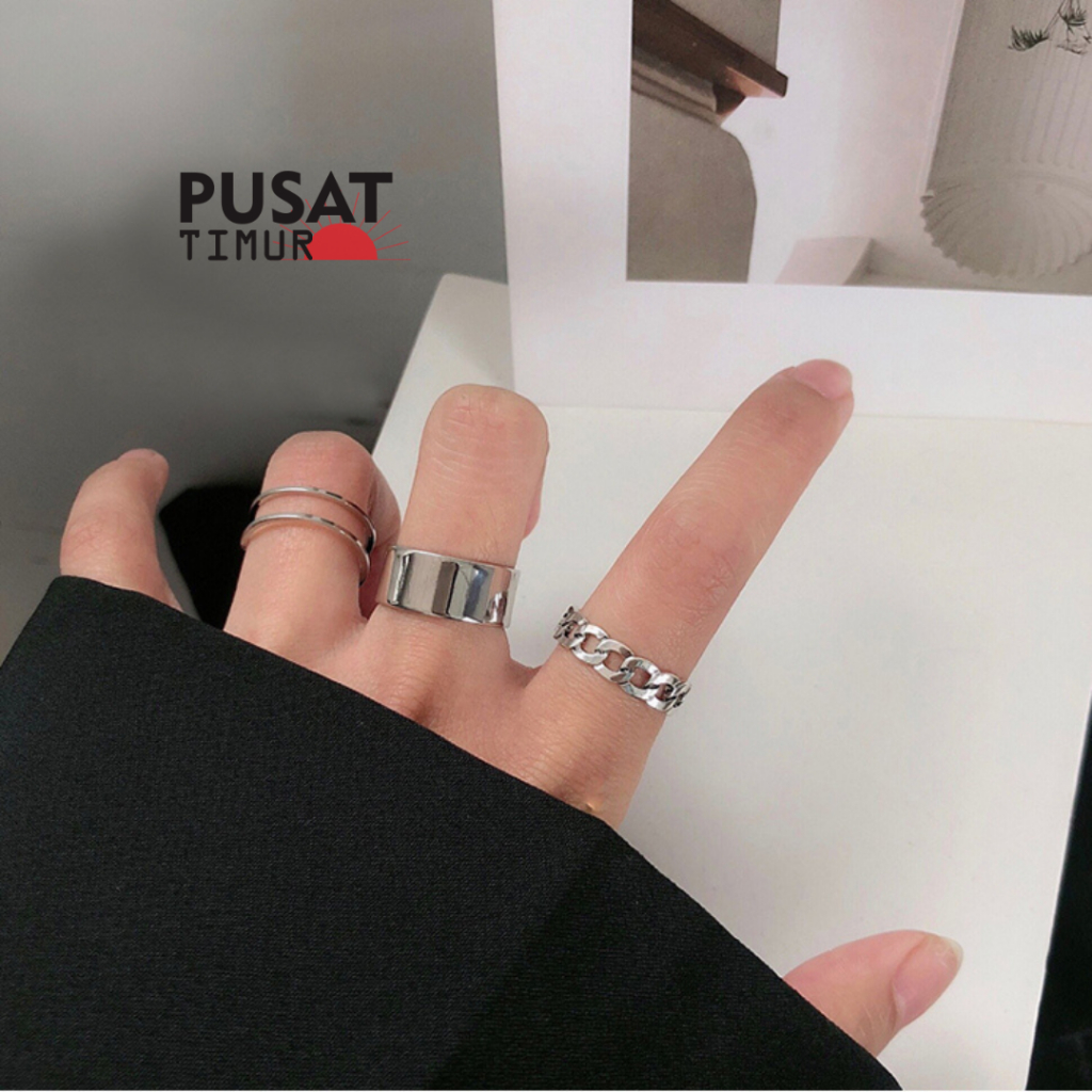 Cincin 3 Pcs Wanita Gaya Korea Hip Hop 3 in 1 I PUSAT TIMUR