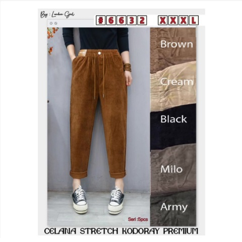 6632 6602 Fit to 3XL CElana Jumbo Corduroy Import Wanita / Celana Jumbo Corduroy Big Size Polos Cord