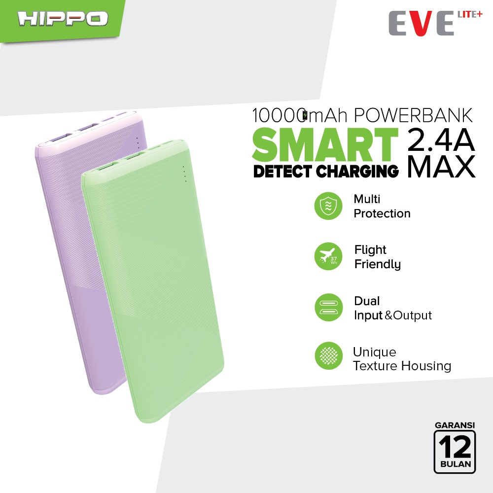 Hippo Power Bank Eve Lite Plus 2.4A 10000mAh Smart Detect Charging