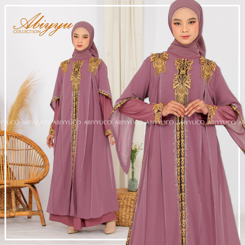 Abiyyuco TA9029 | Gamis Abaya Turkey Bahan Jersey mix Ceruty Dress Arab Turki Hitam Turky Warna Mewa