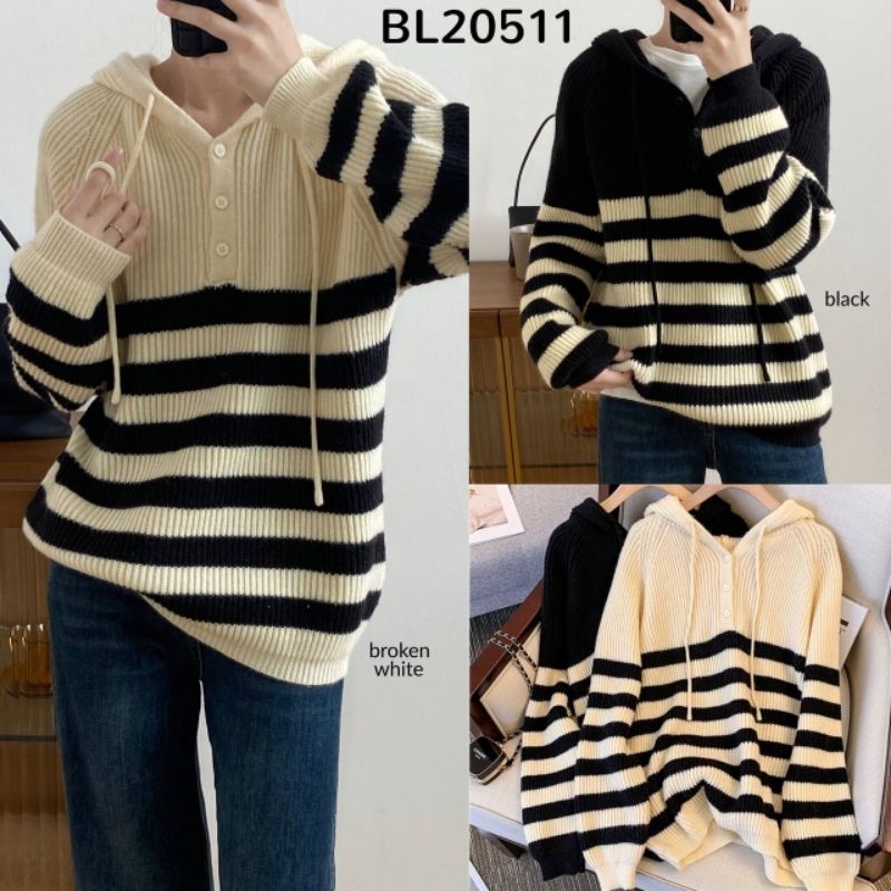 Half Stripe Oversized Knit Sweater