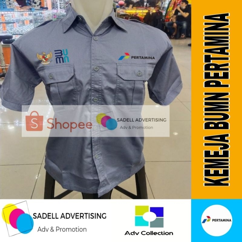 Kemeja Pertamina BUMN Seragam Pertamina BUMN Baju Pertamina BUMN Abu PDH Lengan Pendek Pria Bordir