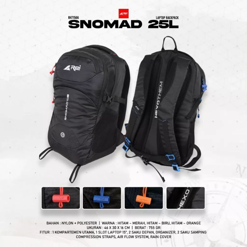 Tas Ransel Pria 25L SNOMAD BLK AREI OUTDOORGEAR - BACKPACK REI 25L SNOMAD BLK - Tas Ransel LAPTOP AR
