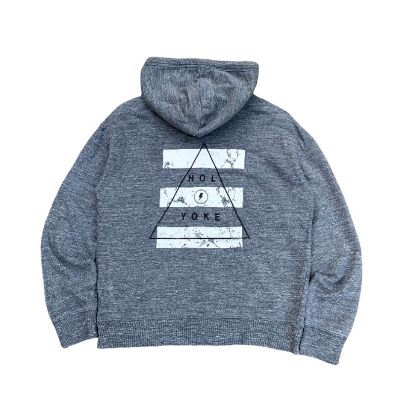 Jaket jumper jemper Zip hoodie polham backprint abu abu #lfba23 original brand asli ori murah