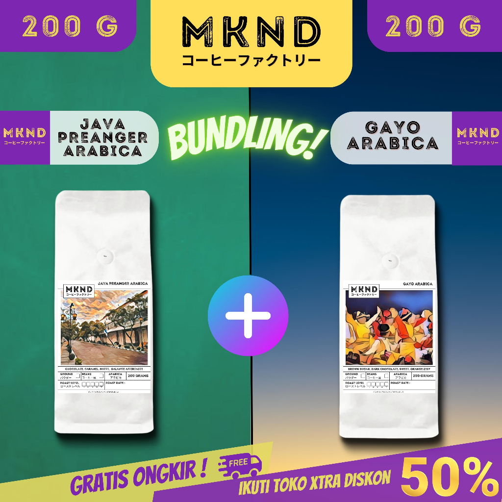 

MKND® HEMAT 2X200 BUNDLING KOPI ARABIKA ACEH GAYO SINGLE ORIGIN GRADE 1 + JAVA PREANGER GRADE 1 PROMO DISCON | BIJI BUBUK | SINGLE ORIGIN | PREMIUM COFFE | ROASTED BEANS | MANUAL BREW | COFFE ROASTERY