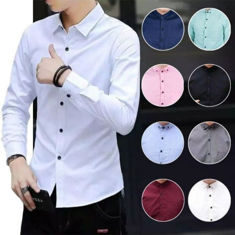 Baju Kemeja Polos Pria Lengan Panjang Kasual Hem Premium kemeja branded kekinian casual distro vinta