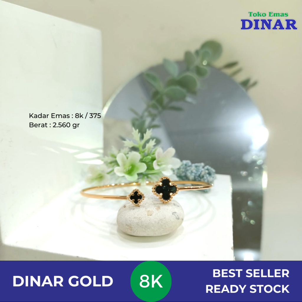 GELANG OVAL BATU HITAM MODEL SLEP - EMAS MUDA - KADAR 375 / 8K