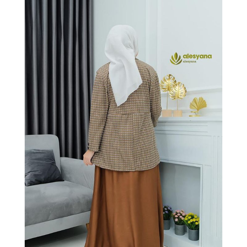 Busana Muslimah Modern Lanny Dress Set Blazer Gamis Cantik Simpel Elegan Manis Jumbo Menawan Modis
