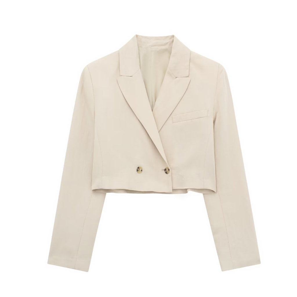 35544 Blazer Crop Blazer Pastel Color Jas Kerja Seragam Kantoran