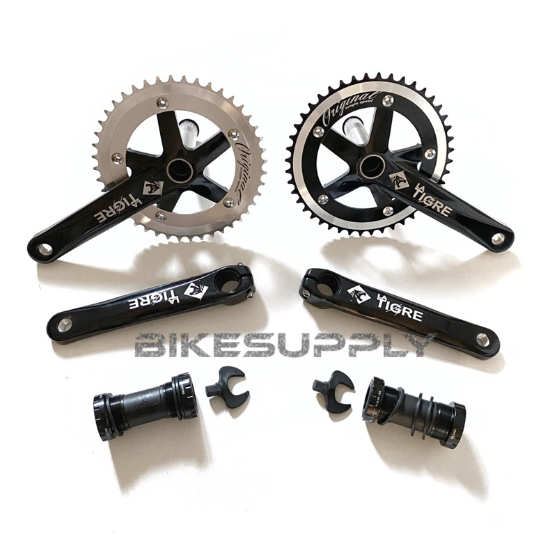 Crank Set Sepeda Fixie BMX (Arm Merk La Tigre - Chainring Original Single 1 Speed 44T) + BB Hollowte