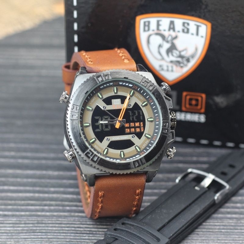 JAM TANGAN PRIA TACTICAL 511 DUAL TIME BOXSET FREE TALI RUBBER DIAMETER 50mm