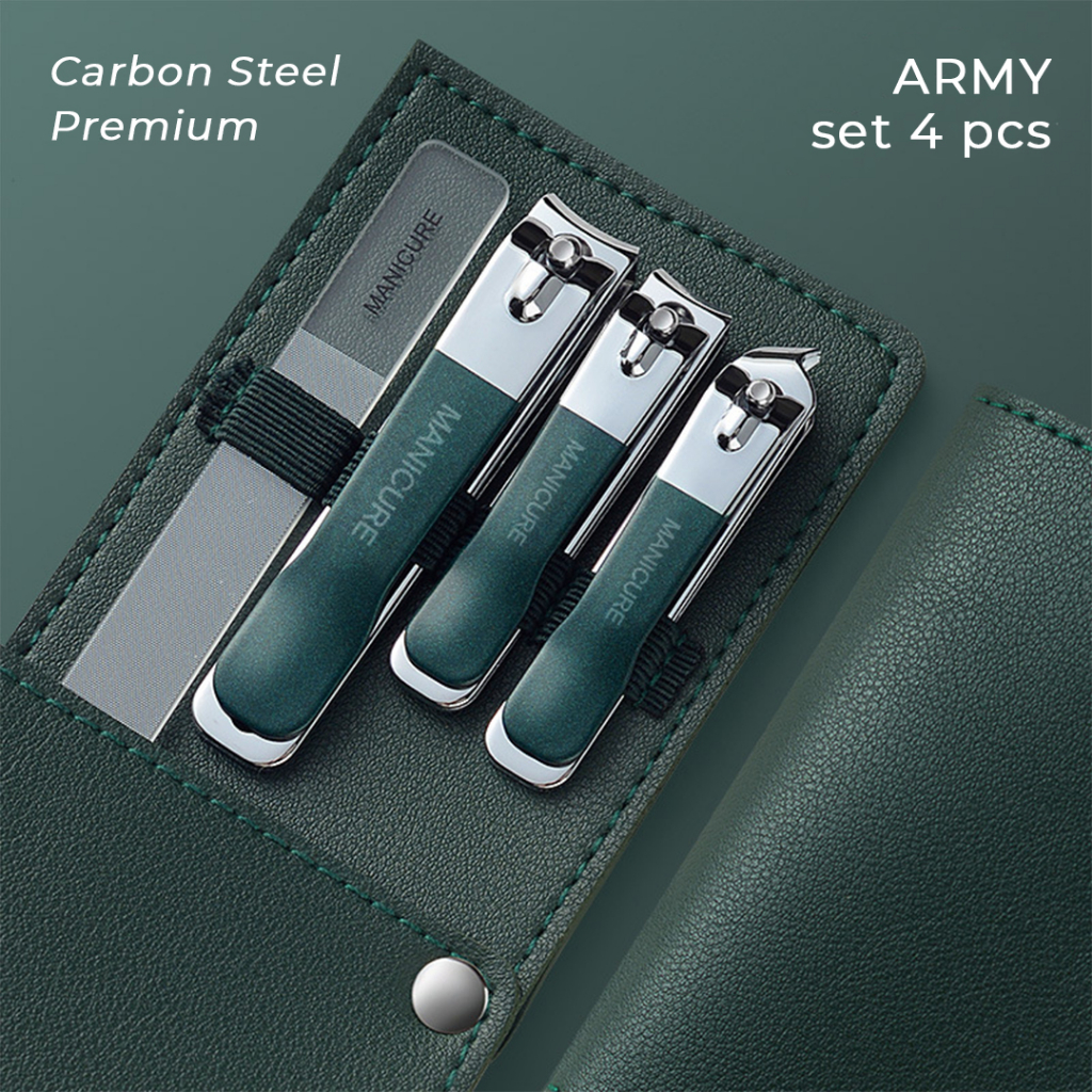 Set Pouch 4pcs Gunting Kuku Premium Carbon Steel &amp; Kilap Kuku Nano Glass - Mini Manicure Set