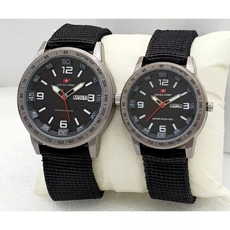 Jam Tangan Couple Swiss Kanvas Army Termurah/Jam Tangan Analog Pria Wanita Terlaris