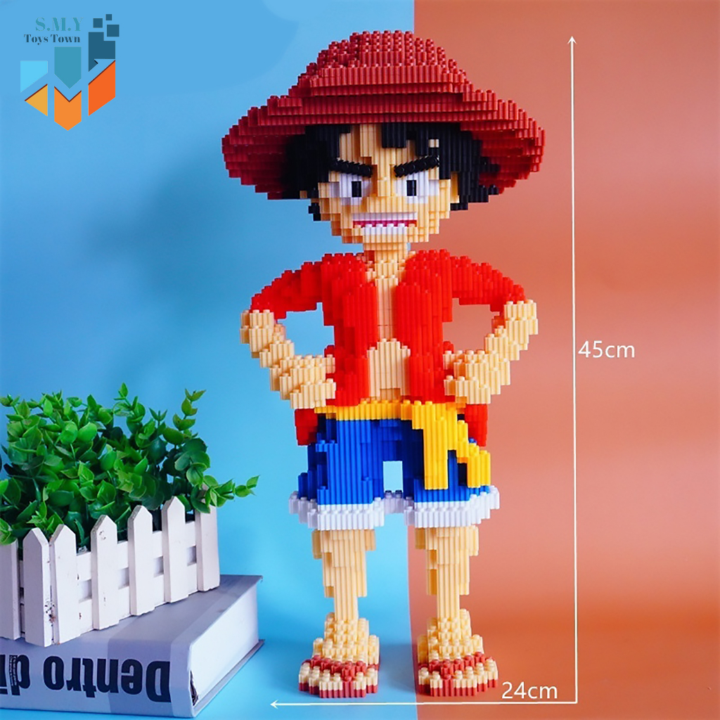 SMY Nano Blocks ONE PIECE LUFFY STRAWHATS 3D Model, Mainan Blok Susun, Blok Konstruksi DIY, Dekorasi Hiasan Karakter Animasi, hadiah Kado Anak