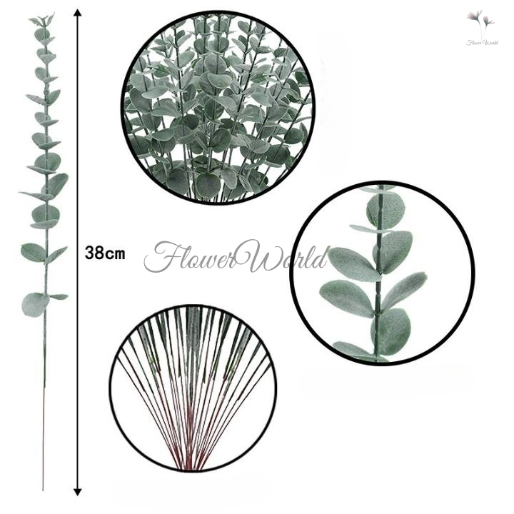 [FlowerWorld]Artificial Flocking Daun Eucalyptus 1 Tangkai/Artifisial Daun Plastik Palsu/Daun Dekorasi Buket Bunga Artifisial/Plastik Buatan Imitasi Hias Dekor Buket Bouquet Rumah Pesta/Bunga Hias Plastik/Bunga Hias Plastik Murah Dan Import