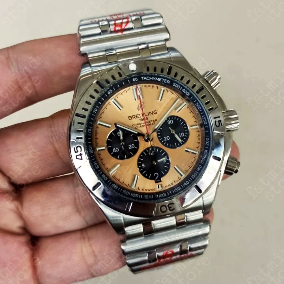 Jam Tangan Breitling Chronomat Salmon Panda Dial Japan Meca Quartz Movement
