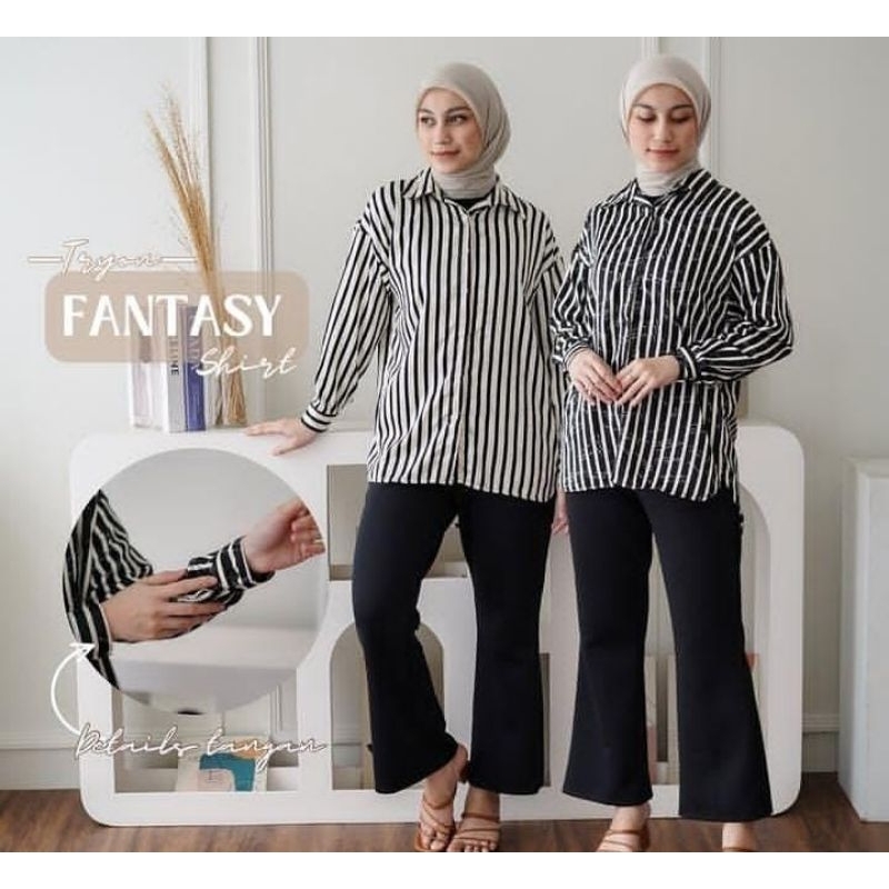 Kemeja motif garis-garis untuk wanita - Kemeja wanita casual formal - Baju atasan formal wanita