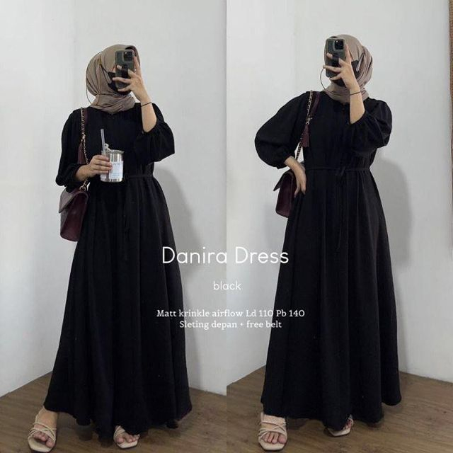 Gamis Terbaru DANIRA Dress Bahan Crinkle Airflow UKURAN LD 100 - 120 CM PJ 140 CM PT 55 CM Bisa Untuk Busui Friendly Gamis Wanita Terbaru 2023 Gamis hitam Dress crinkle jumbo premium Maxy dress kekinian Pakaian wanita