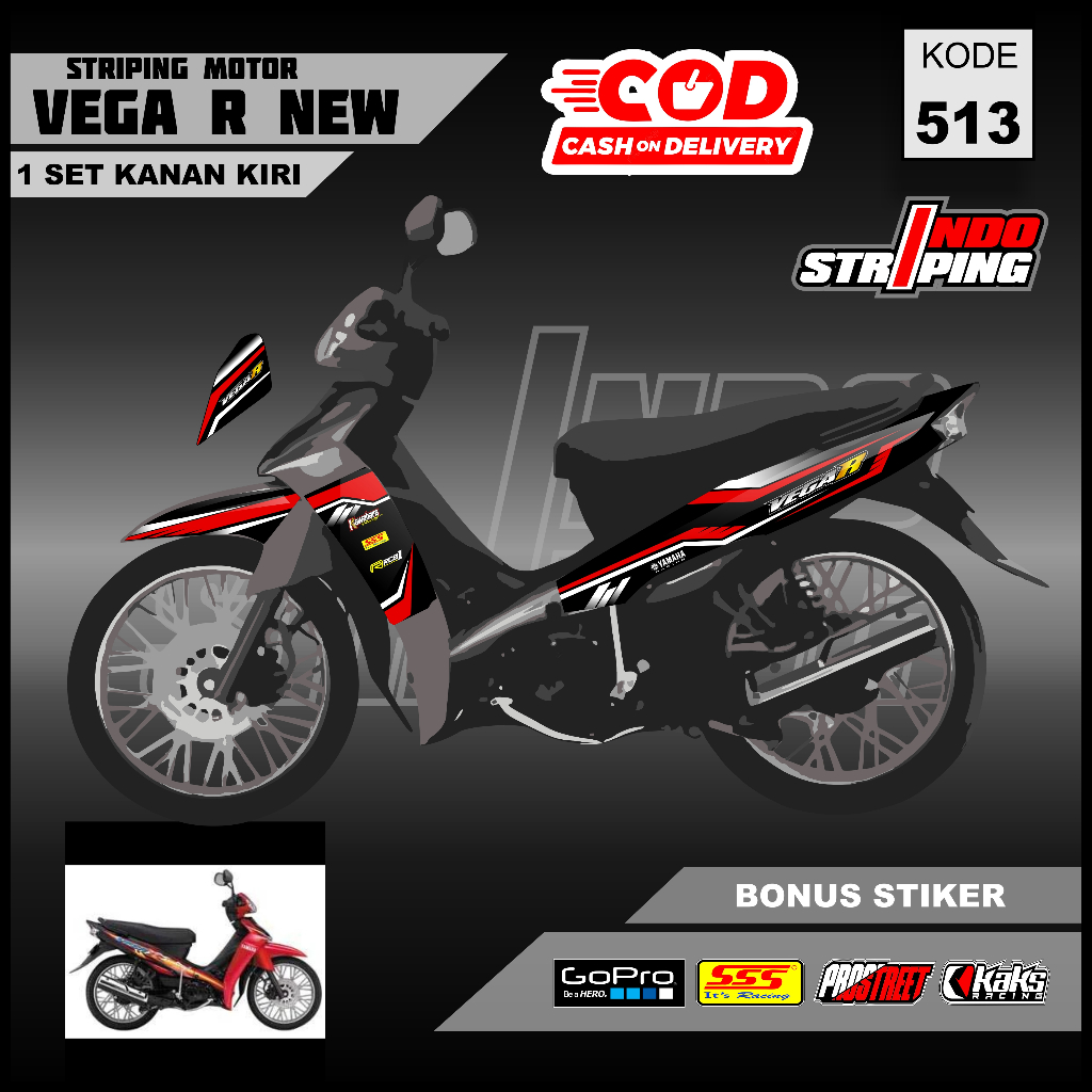 Striping Vega R New / New Vega R (M513) - Sticker Stiker Setiker Semi Fullbody Yamaha Vega R New Mot