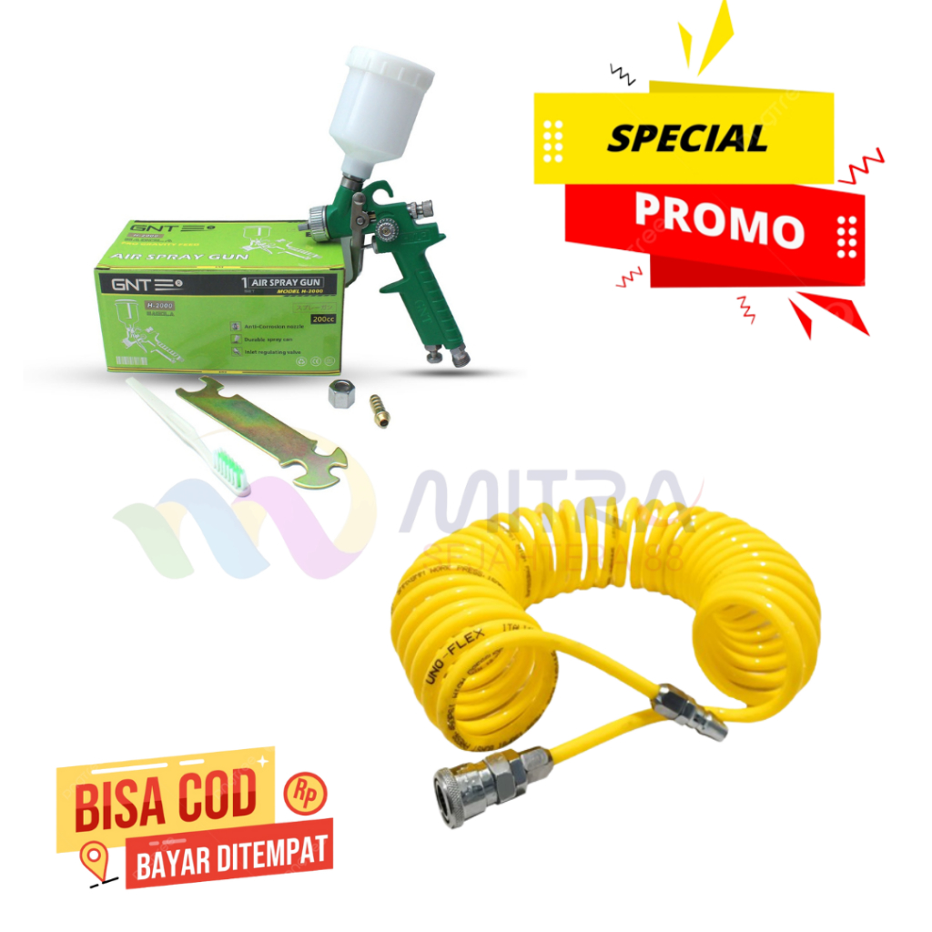 PAKET Spray Gun MINI cat semprot plus selang recoil 6 meter YUKIDO - paket ngecat SPRAY GUN TABUNG ATAS MINI gnt