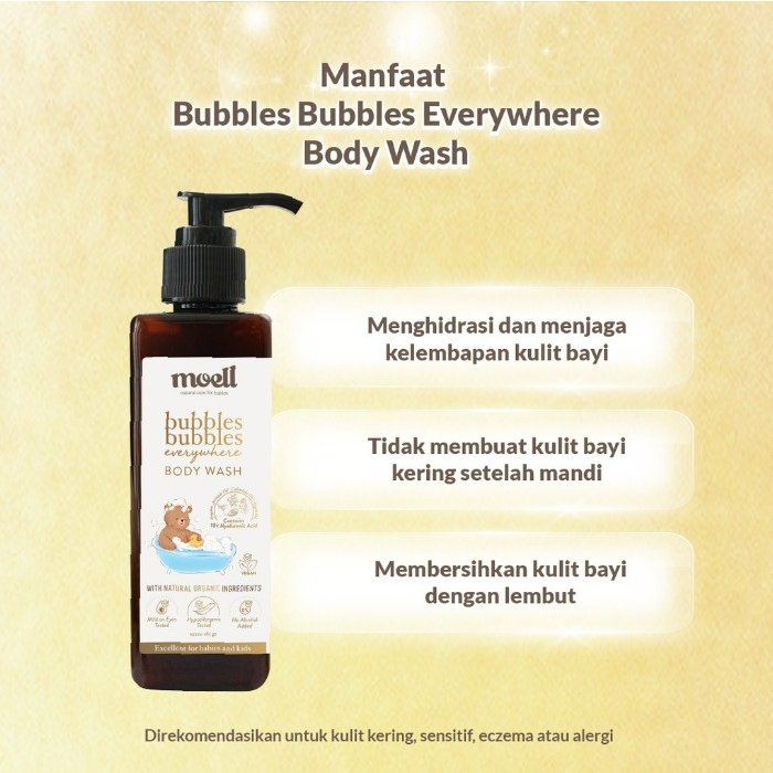 Moell Body Wash Bubbles 185gr / Bubbles Bubbles Body Wash Organic / Sabun Mandi Bayi Natural No SLS (Bisa Untuk Kulit Sensitif)