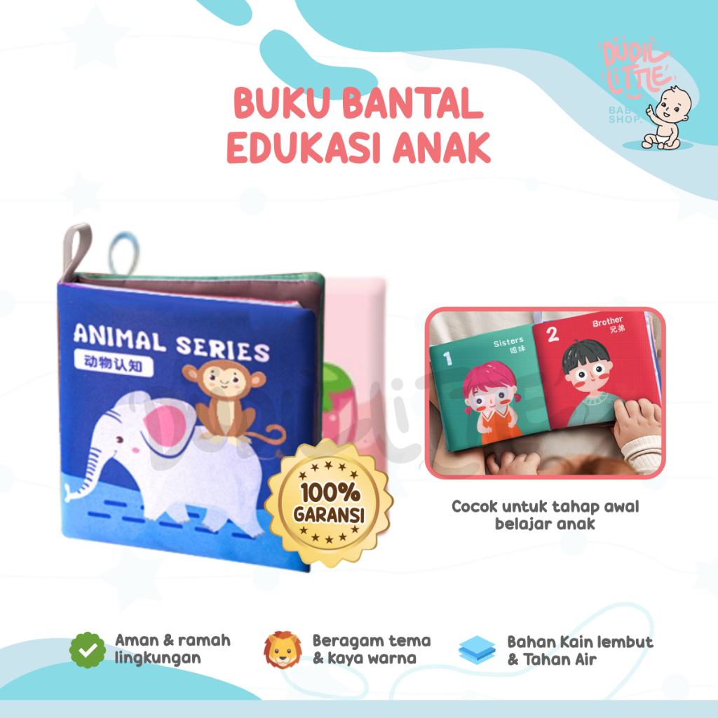 Buku kain bayi early education cloth book / buku bantal bayi / pillow book bahan lembut anti air