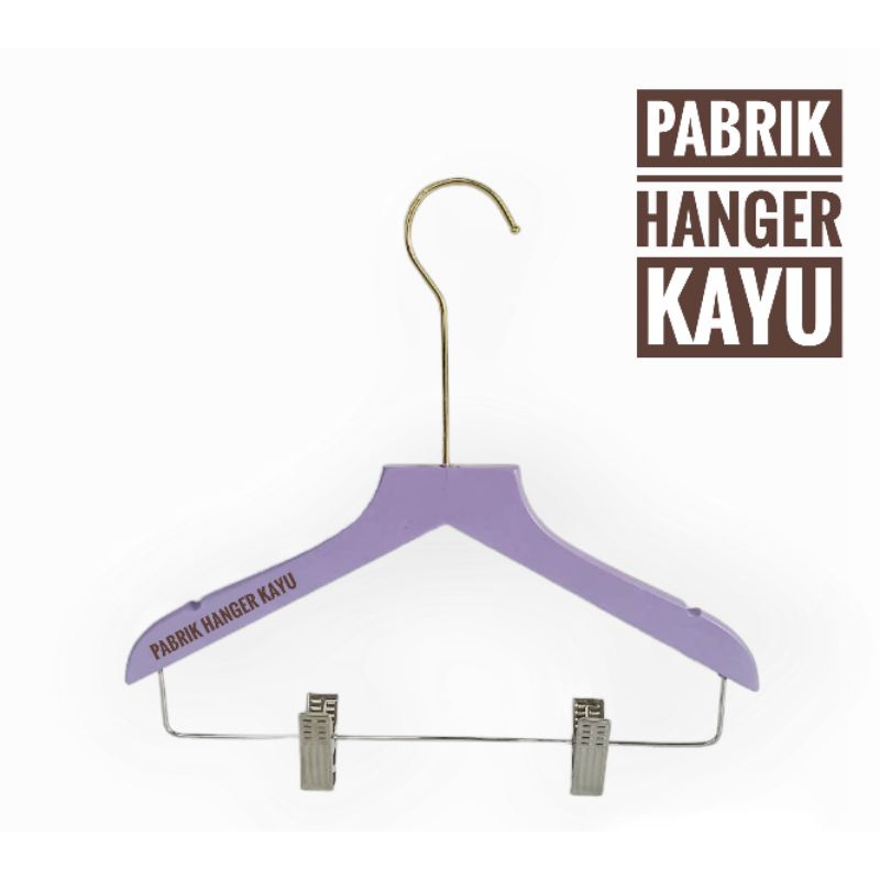 HANGER KAYU ANAK KEPALA LURUS UNGU JEPIT BAJU HOOK GOLD