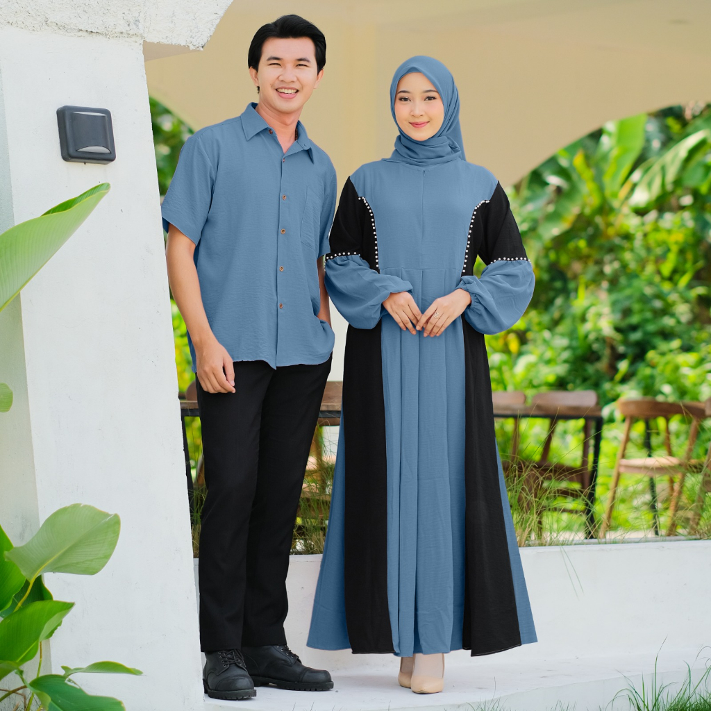 Demore Jelita Couple Gamis dan Koko Pendek Crinkle Airflow Polos Cp Pasangan Muslim Kondangan Mewah