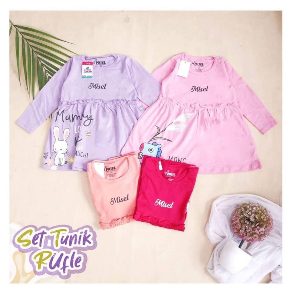 Set Tunik Ruffle Anak Cewek Tunik Legging Pakaian Anak Usia 1-4 tahun by misel