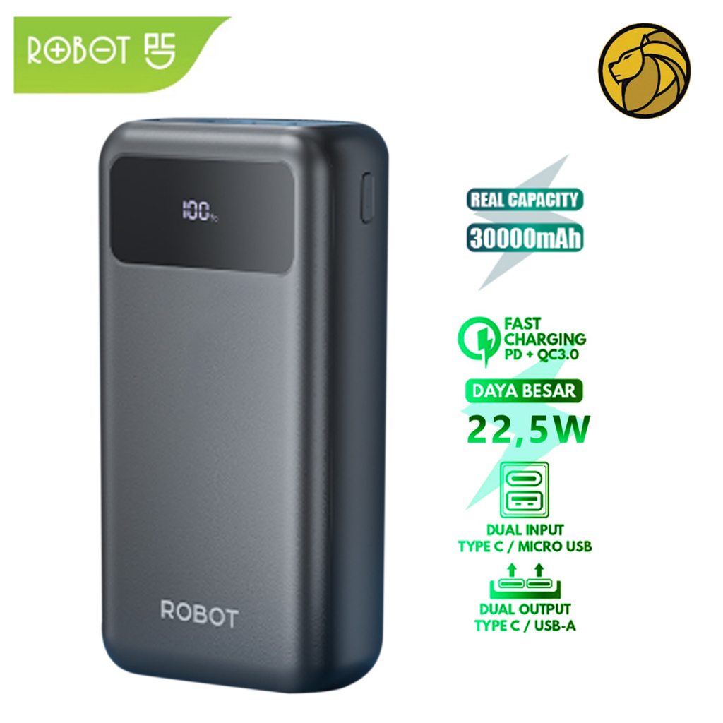 Power Bank Robot RT32 30000 Mah - RT30 Quick Charge 22.5W LED Display Support Pengisian Daya Cepat