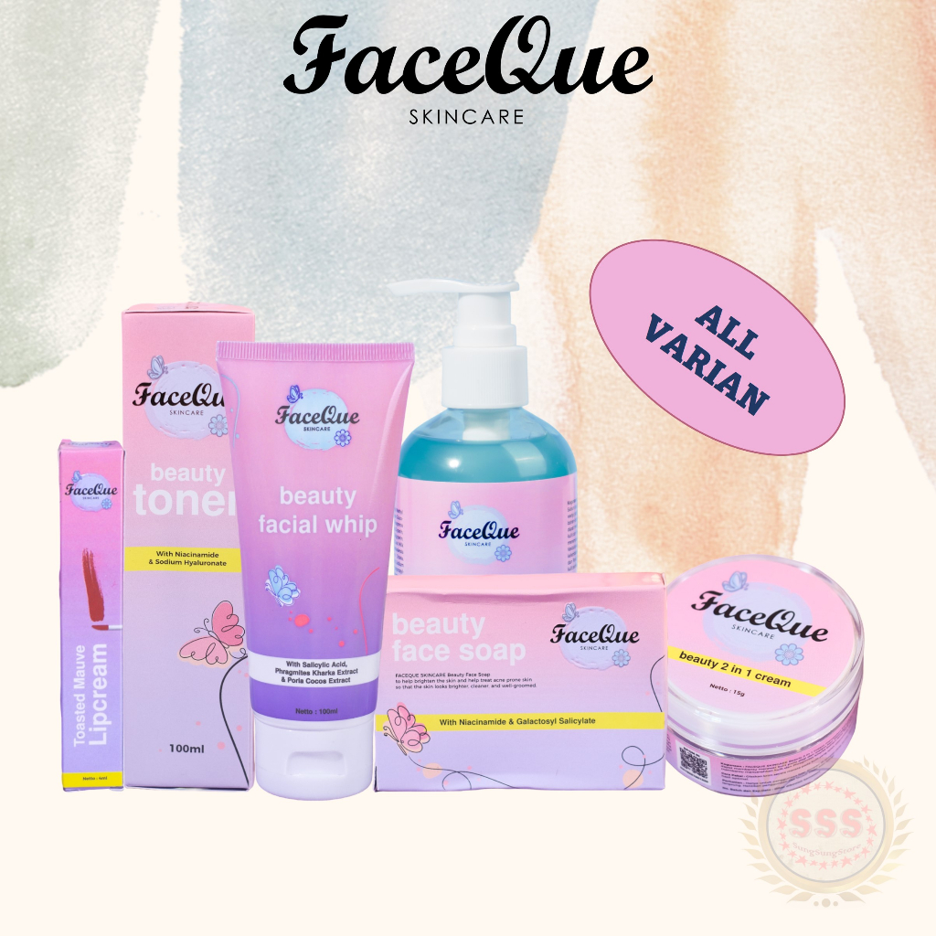 FACEQUE SKINCARE All Varian Face Soap / Facial Whip / Body Wash / Toner / 2in1Cream / Toasted Mauve Lip Cream