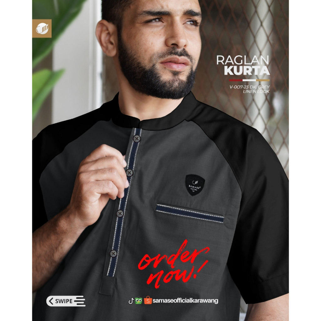 SAMASE Kurta Casual V007 Kemko Kemeja Pria Dewasa Lengan Pendek