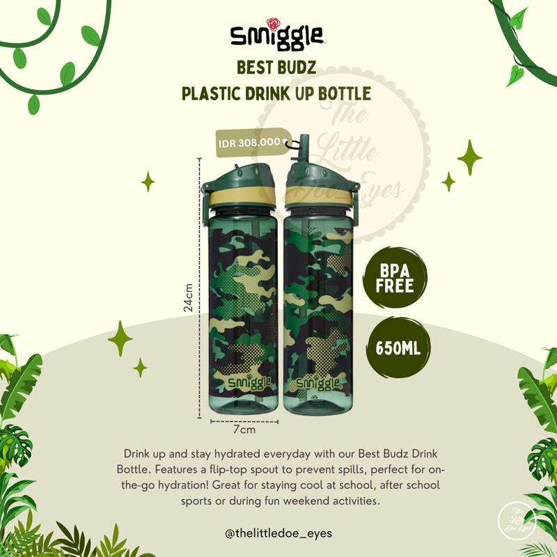 Smiggle Best Budz Plastic Drink Up Bottle 650Ml Original
