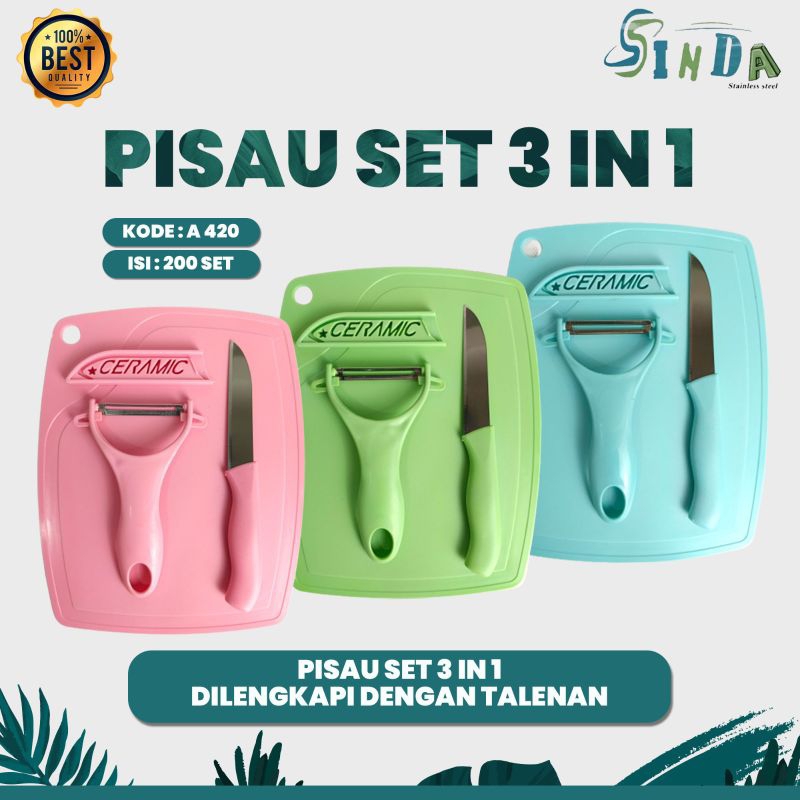 PISAU SET KERAMIK 3IN1 TALENAN PEELER BUAH ceramic fruit Knife Alat Dapur Kupas Sayur Kitchen