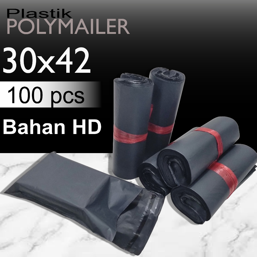 Plastik Polymailer Hitam isi 100 lembar 30x42cm Plastic Polymer Kantong Packing Baju Online OL Shop 30x42 cm