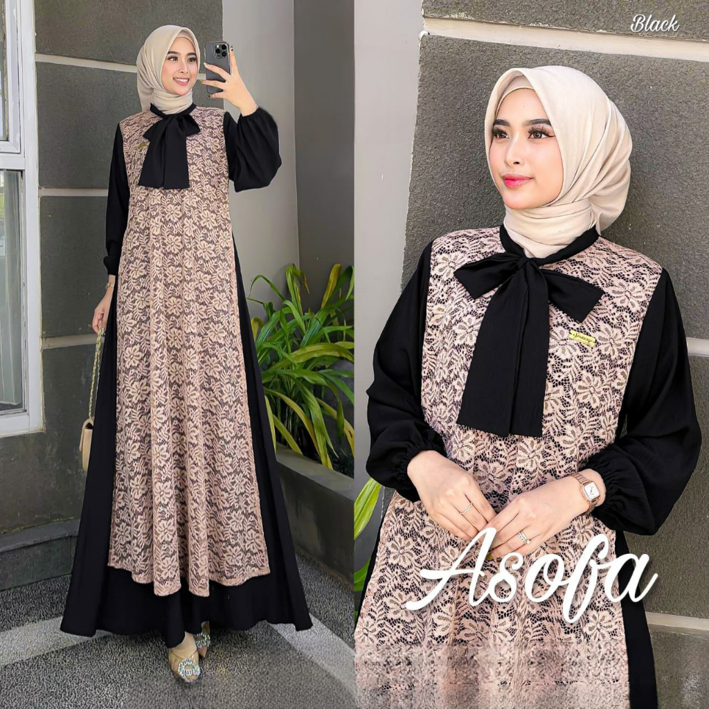 Gamis Terbaru Gamis Kondangan Terbaru M L XL 2XL Asofa Dress Bahan Cringkle Airflow Mix Brukat