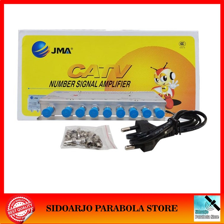 Penguat Sinyal Booster Antena TV UHF VHF Digital & TV Kabel CATV Amplifier Splitter 8 Way 20db JMA-1