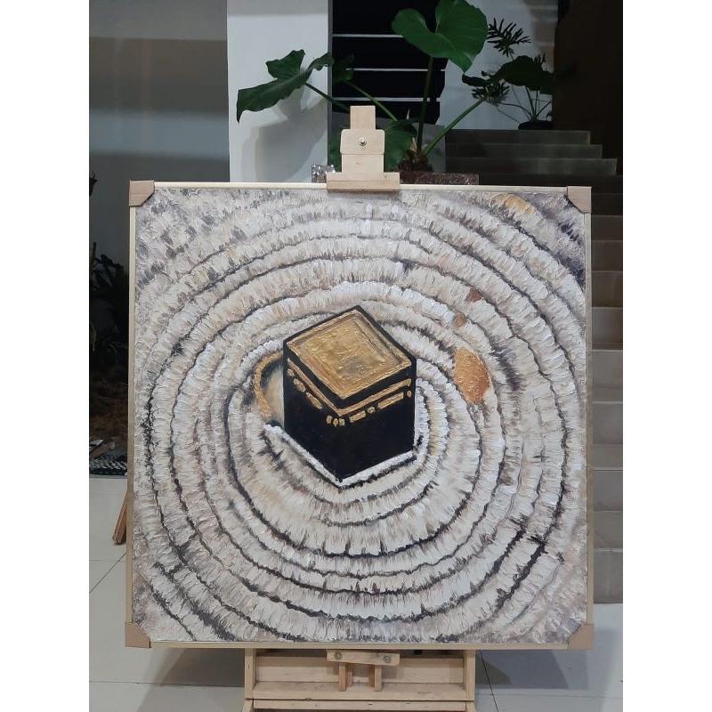 lukisan abstrak Ka'bah. lukisan muslim lukisan kaligrafi Texture cat timbul
