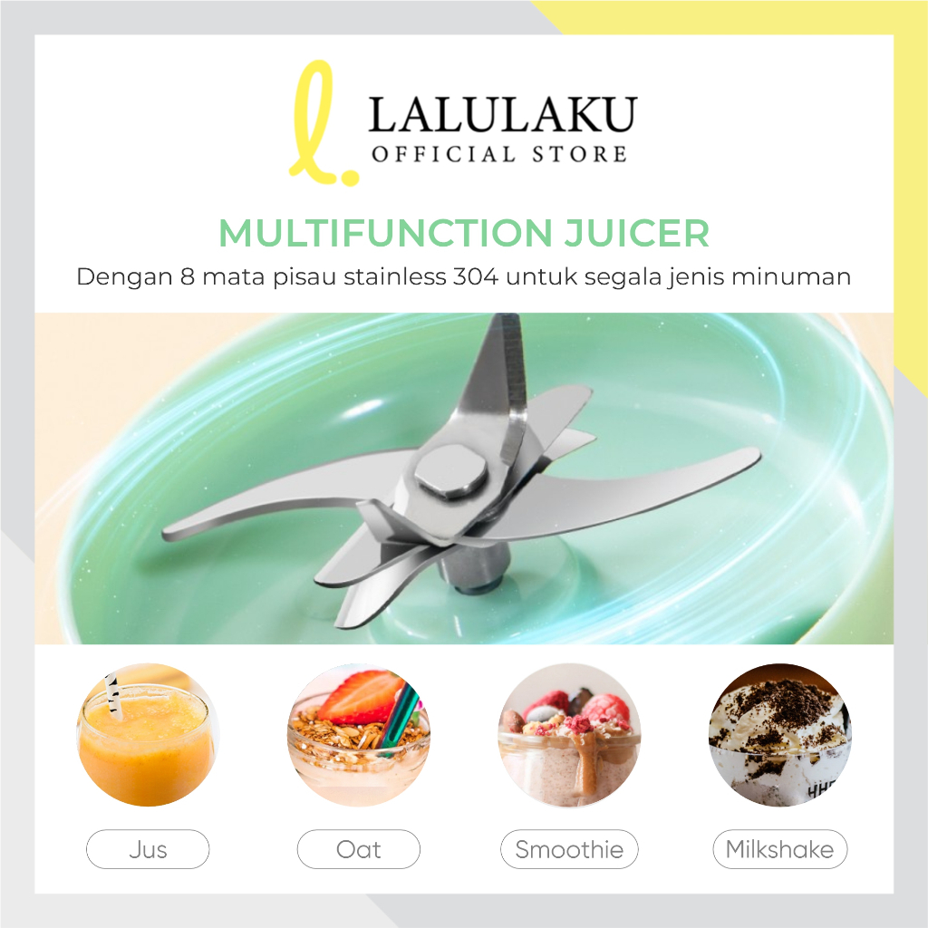 La Natuna Gelas Juice Blender 8 Pisau 340ml Portable Juicer Cup Jus USB Rechargeable