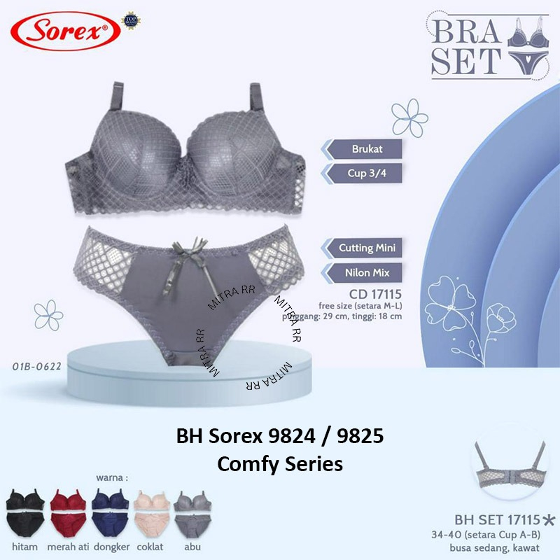 Sorex Bra Set Motif Brukat Bunga Busa Pakai Kawat | BH Set Celana Dalam Cup Sedang 17115