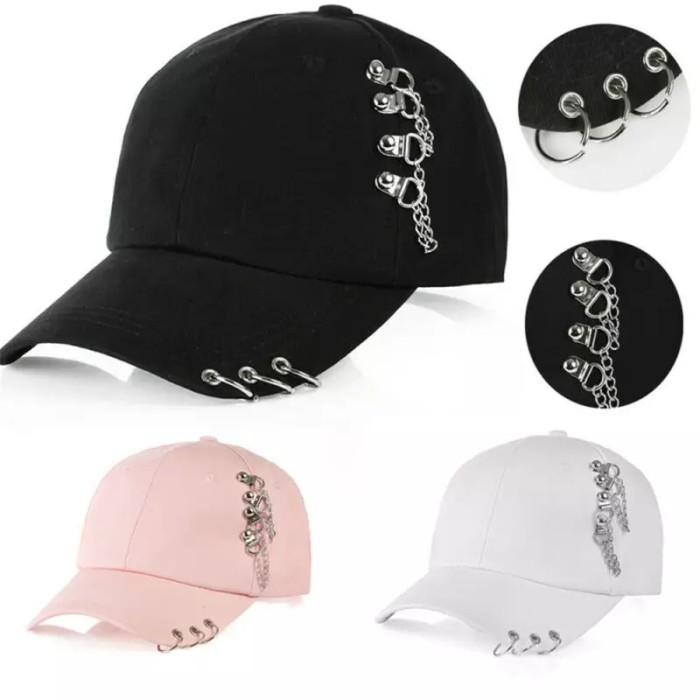 Topi Ring Anting Samping KPOP //Topi Ring Anting Kpop//Topi Ring Rantai//Topi Anting Terbaru