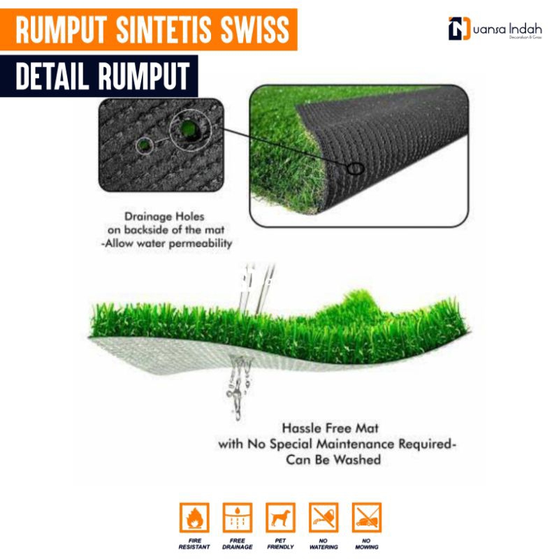 RUMPUT SINTETIS SWISS STANDAR UKURAN 2x6,5 METER