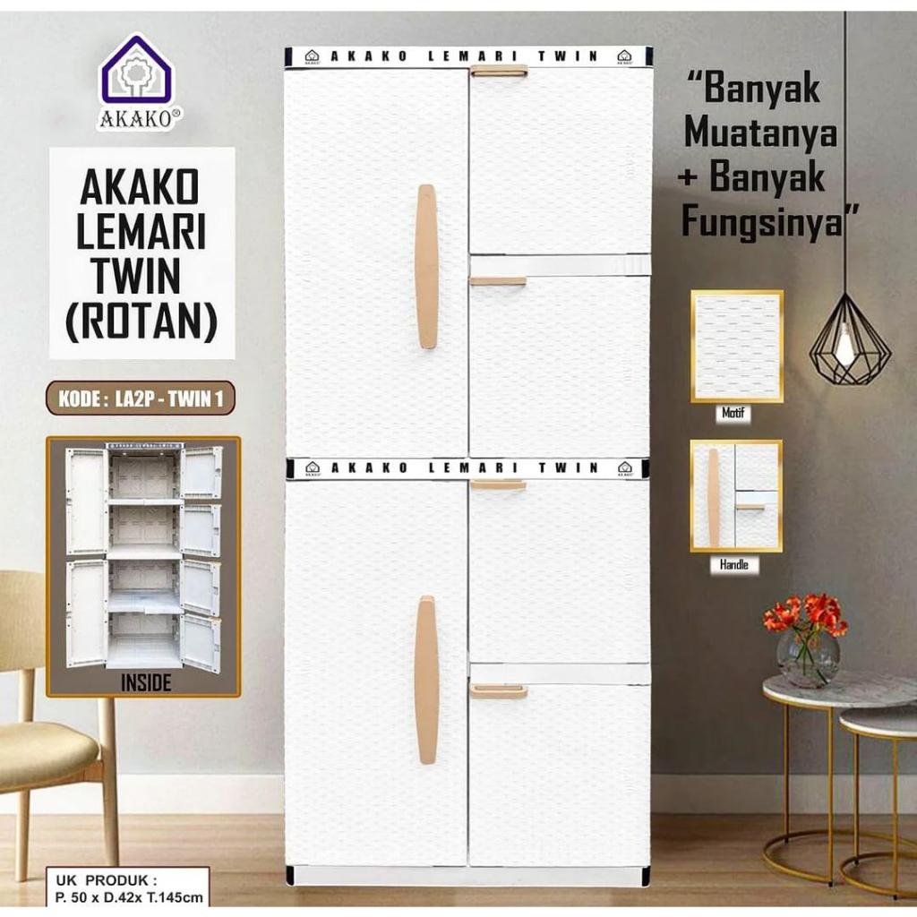 AKAKO - LEMARI PAKAIAN PLASTIK LEMARI TWIN (ROTAN) - KODE: LA2P-TWIN 1 (NEW PRODUK)