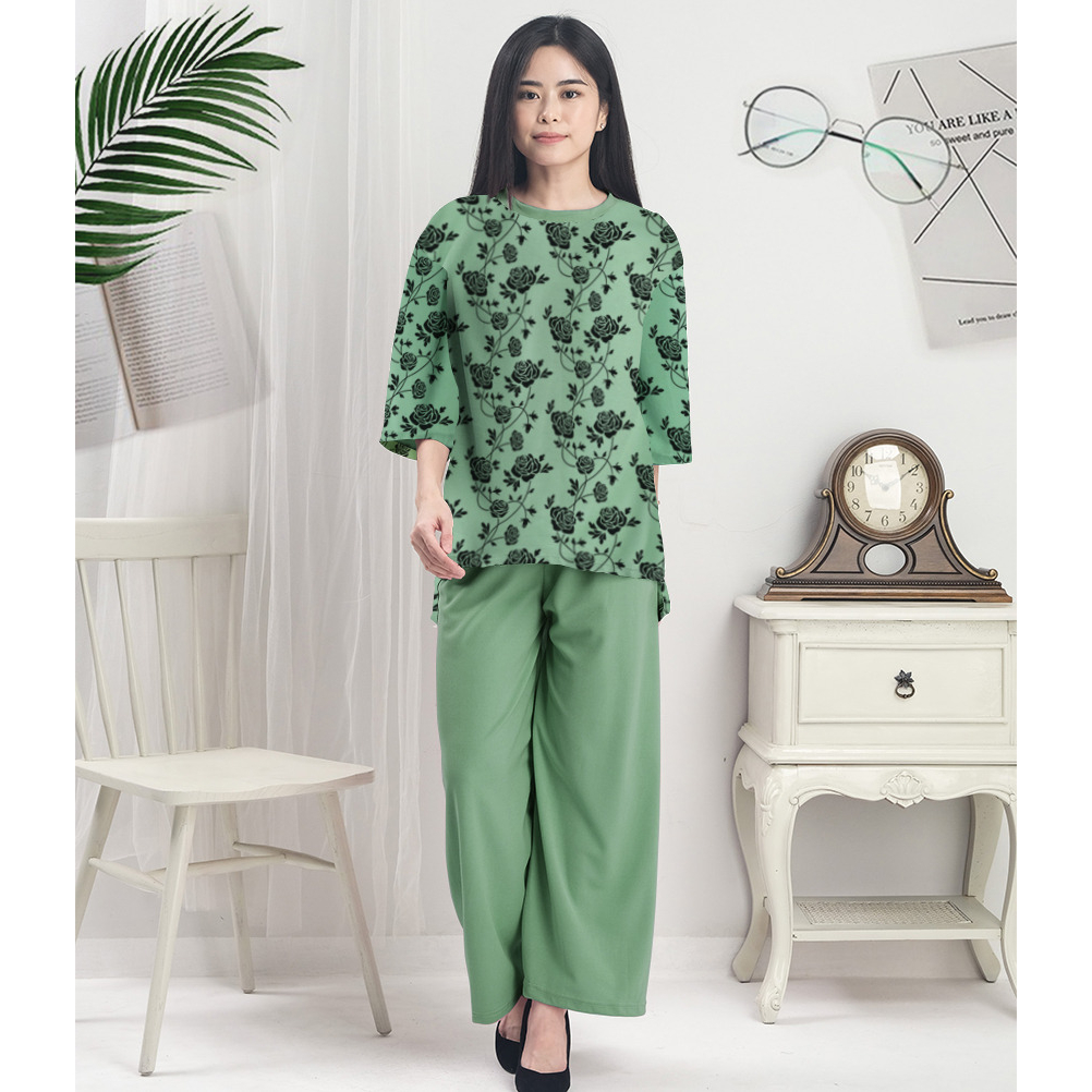 VF - Baju Setelan Celana Wanita Motif Rose Flower