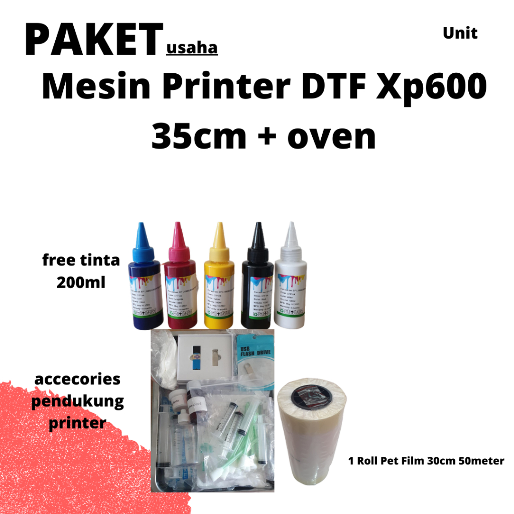 Mesin Printer DTF Xp600 35cm dan Oven Pemanas Generasi V