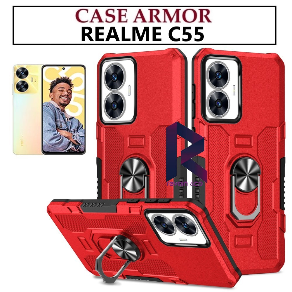 Case Armor REALME C55 Iring Cincin Magnetic Kesing Hp Protect kamera Premium Hard Case Standing Robot Pelindung Kamera