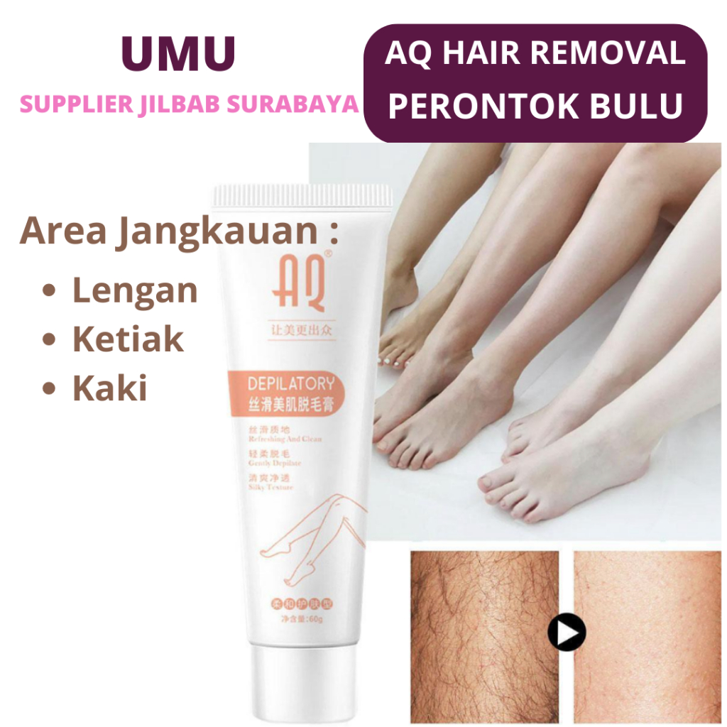 AQ HAIR REMOVAL AND DEPILATORY KRIM PENGHILANG BULU LEMBUT UNTUK TUBUH DAN KAKI 60 GRAM