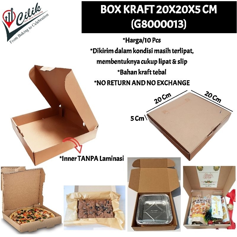

dus box corrugated kraft packaging kemasan 20x20x5 cm pizza kue brownies